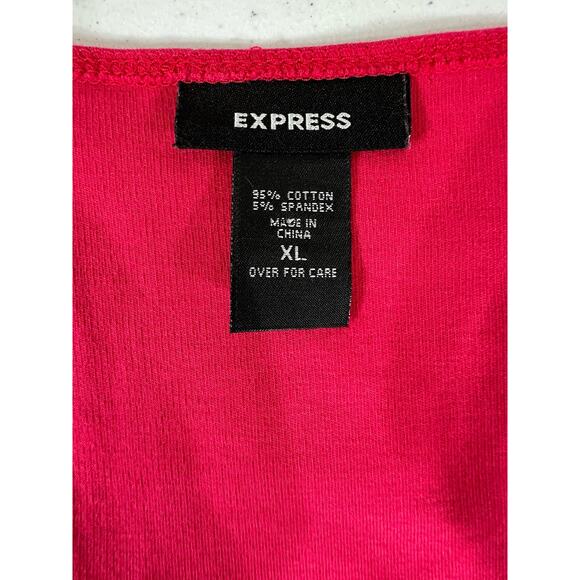 Express Womens Faux Wrap Top‎ Sz Small Magenta Pink Floral Embroidery Cap Sleeve - Picture 3 of 8
